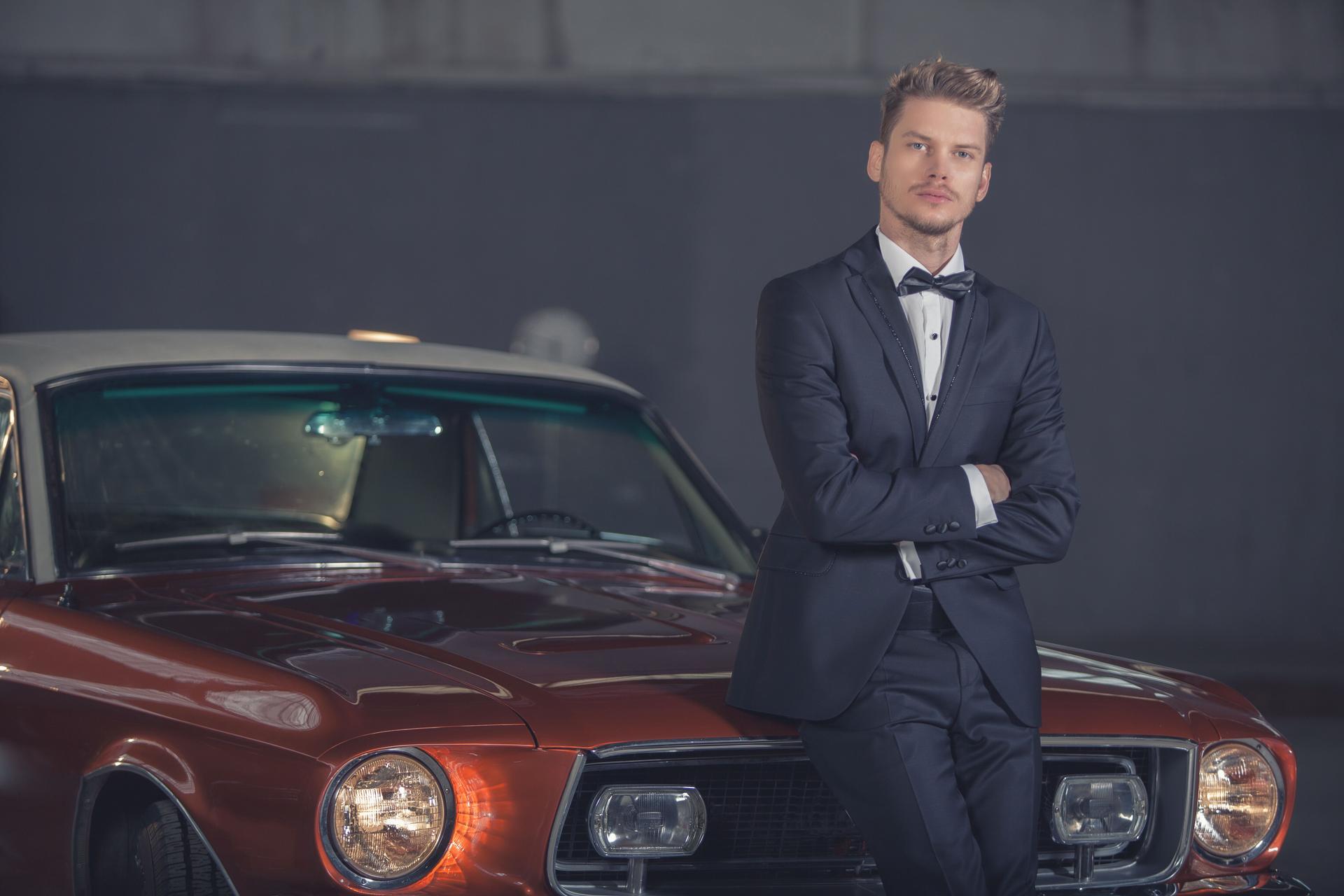 Handsome guy and Classic Car
