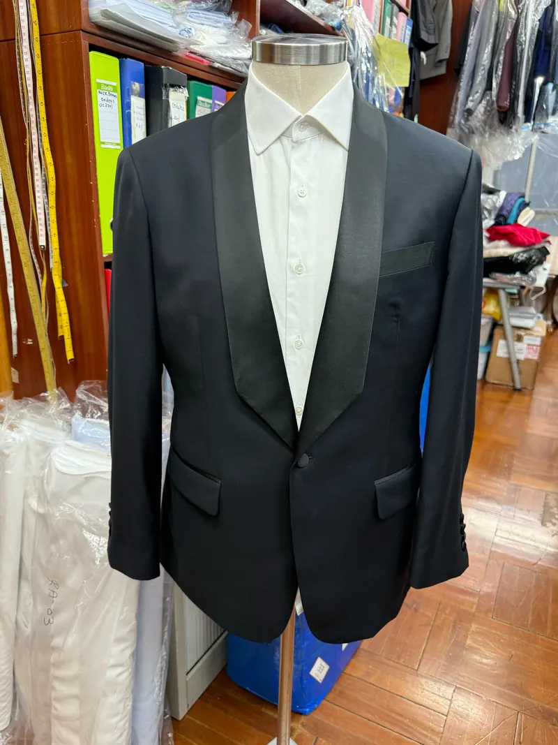 Bespoke black tuxedo with satin shawl lapel